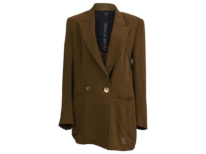 Petar Petrov Double-Breasted Blazer with Pockets in Olive Wool Green Olive green