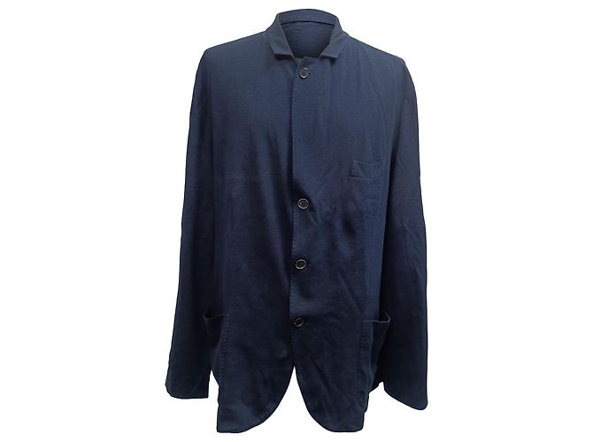 Loro piana Single-Breasted Blazer with Pockets in Navy Blue Cotton