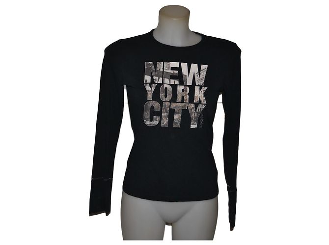 Maglia DKNY in cotone nera multicolore Nero