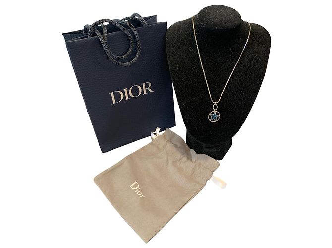 Colar Dior com pingente de estrela prateado Prata Azul claro