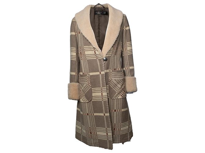 Ralph Lauren RRL, Abrigo de jacquard con cuello de shearling Castaño