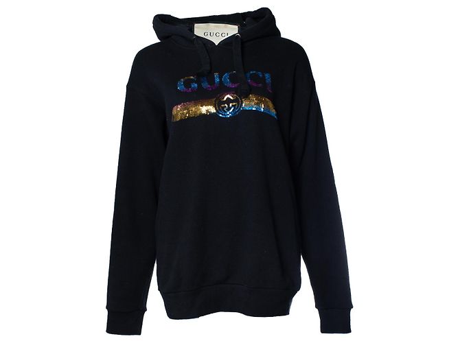 Hoodie preto com logo em lantejoulas Gucci