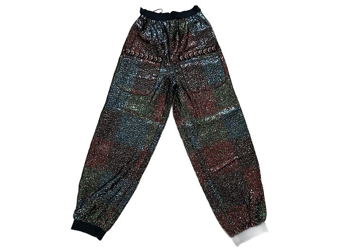Pantaloni a carota Chanel con paillettes e perle multicolore