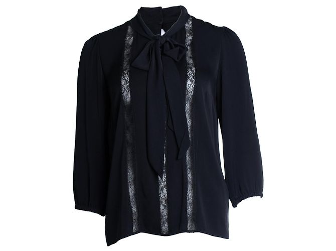 Dolce & Gabbana, blusa preta com laço e renda Preto