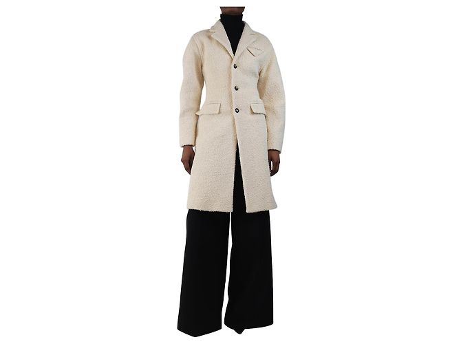 Bottega Veneta Cremefarbener schwerer Boucle-Mantel - Größe UK 4 Roh