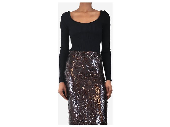 Phillip Lim Schwarzes geripptes Crop-Top mit weitem Ausschnitt - Größe S
