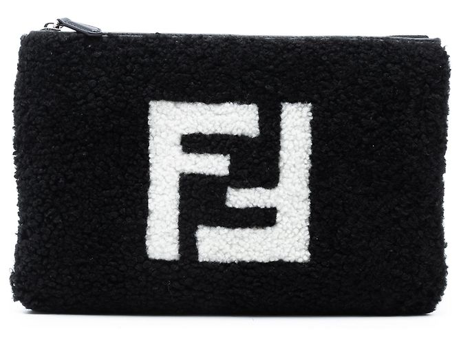 Pochete plana FF em shearling preto Fendi