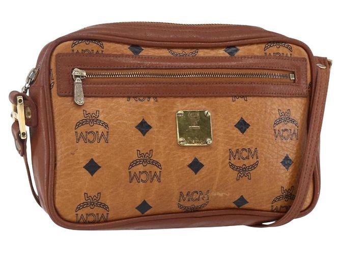 Borsa a spalla MCM Visetos in tela e pelle Marrone