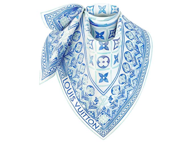 Louis Vuitton LV Tiles Square 90 Silk Scarf Blue