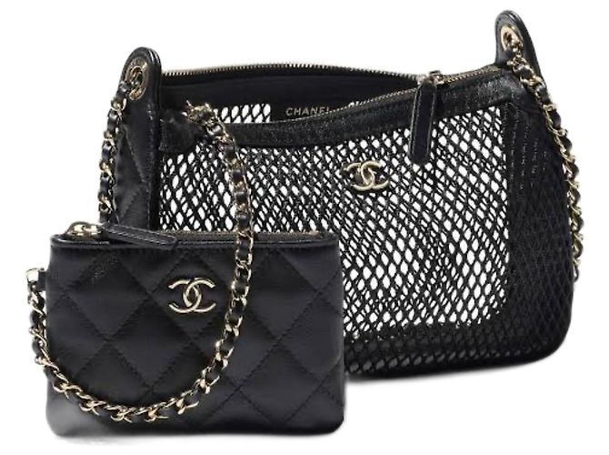 Chanel Clutch com Corrente Preta Preto