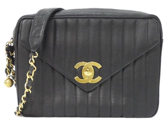 Bolsa de ombro em couro de bezerro texturizado preto Chanel
