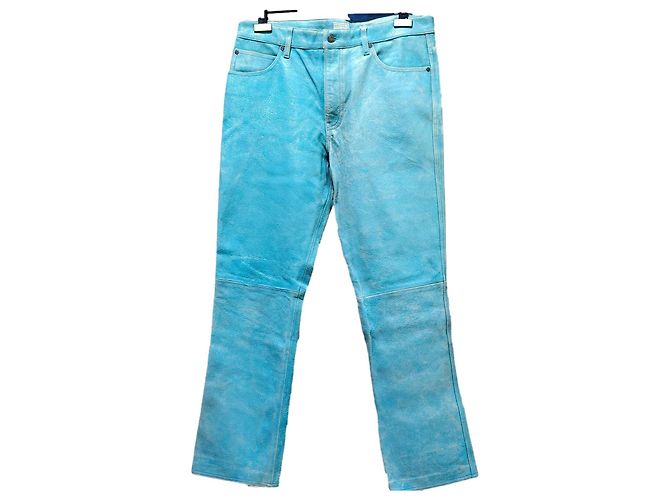 Guess Leather Pants Turquoise Lambskin