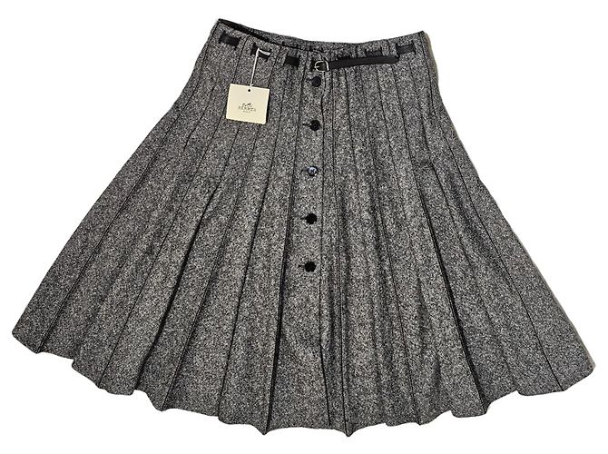Falda plisada Hermès gris de lana y angora