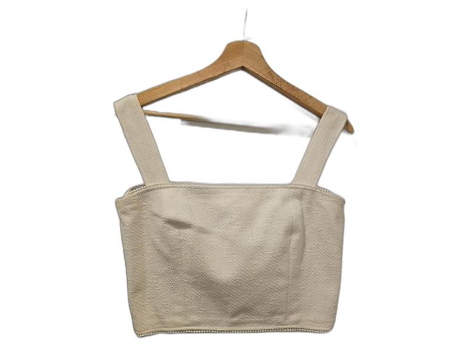 Top Bustier Chanel Cropped em Tweed Marfim Branco
