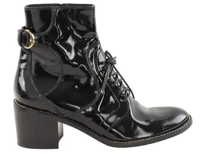 Louis Vuitton Botas de charol negras con cordones Negro