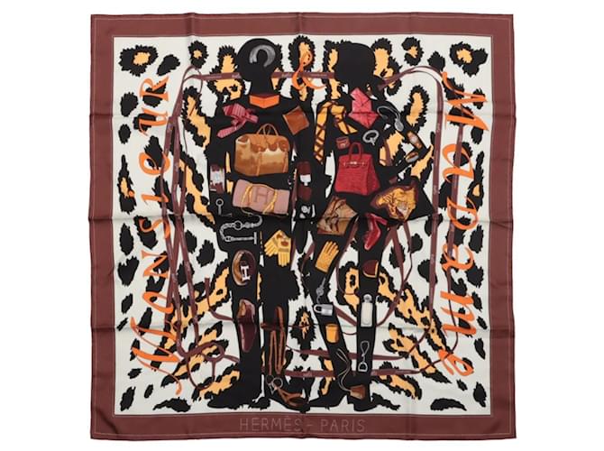 Hermès Carré 90 "Monsieur et Madame" Silk handkerchief in Brown  ref.2657517