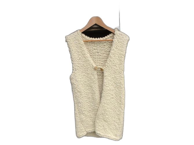 Autre Marque Lange Weste aus Wolle Creme Roh
