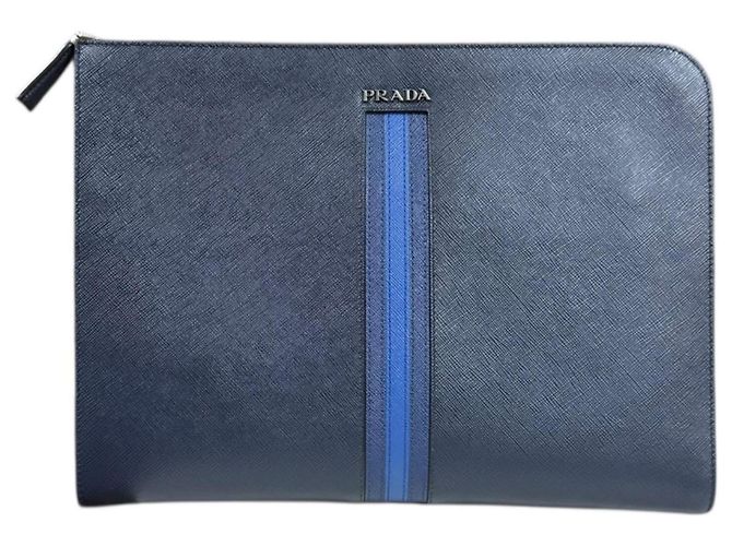 Prada Saffiano Clutch Bag Blue Navy blue