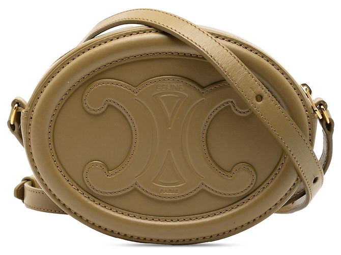 Céline Celine Verde Pequena Bolsa de Couro de Bezerro Triomphe Oval Crossbody Verde oliva
