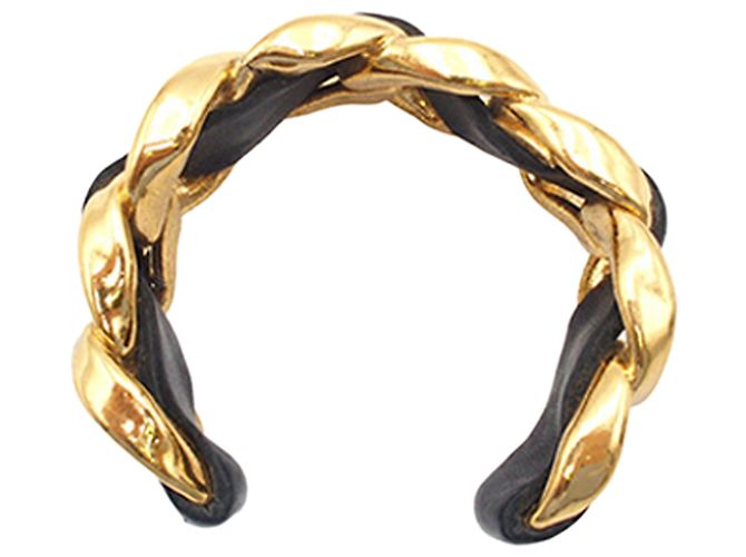 Pulseira de corrente trançada em couro banhada a ouro da Chanel Dourado