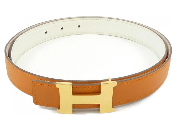 Cinturón reversible Hermès Mini Constance 24mm Blanco Naranja