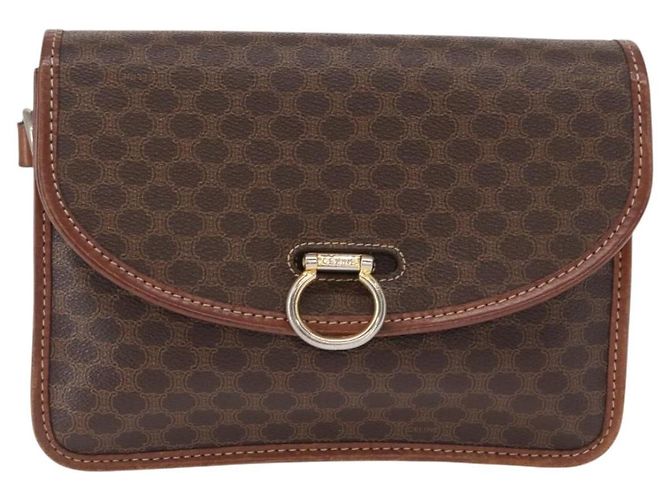 Céline Celine Vintage Macadam Shoulder Bag Canvas Medium Brown