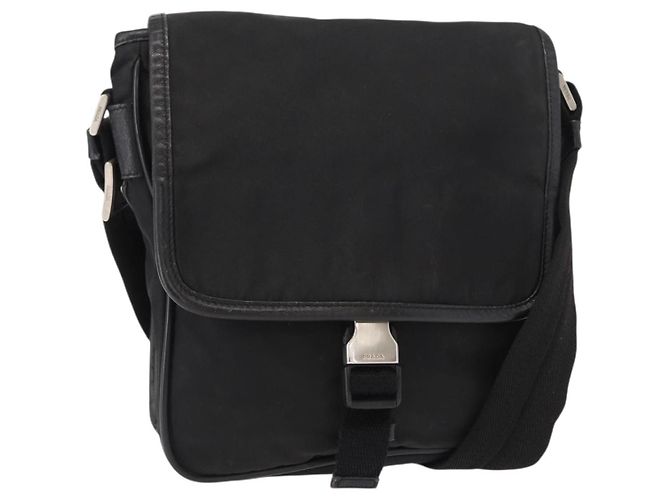 Sac messager à rabat Prada Logo Tessuto Petit Noir