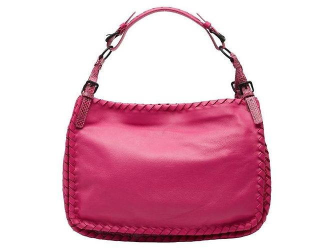 Bolsa de ombro em couro de python Intrecciato da Bottega Veneta Rosa