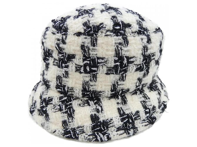 Timeless Chanel Wool Blend Hat Black Silvery White