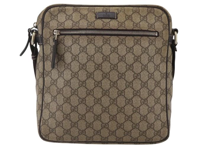 Gucci Front Zip Messenger GG Coated Canvas Medium Brown