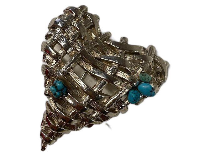 Christian Lacroix Woven heart brooch in silver with turquoise Silvery