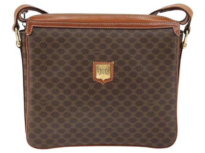 Céline Bolsa de Ombro Celine Macadam em Couro PVC Marrom