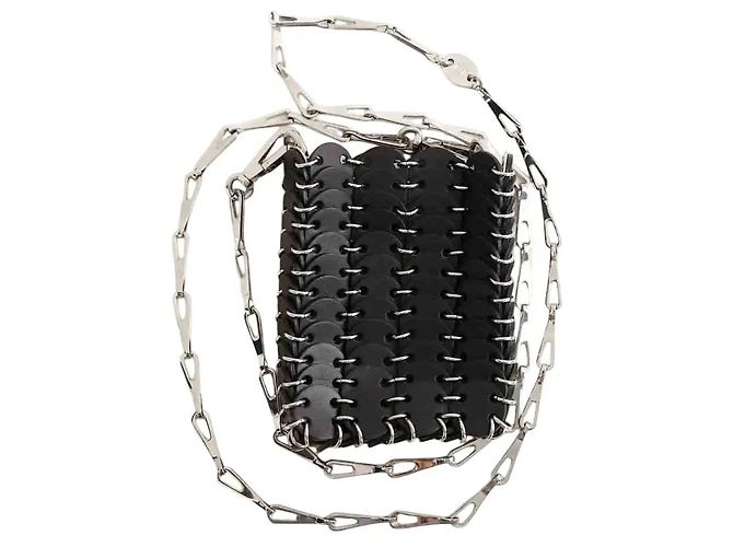 Paco Rabanne Mini Pochette de Couro Preta Preto