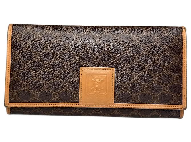 Céline Vintage Celine Paris Triomphe Monogram Leather Wallet Brown
