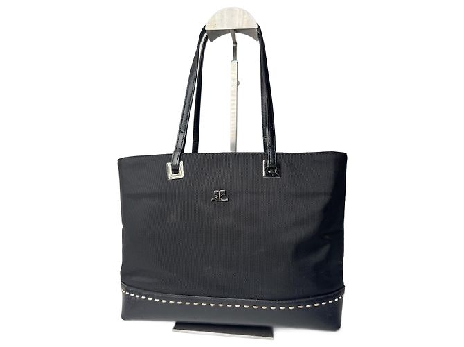 Sac à main vintage Courreges en cuir et polyester noir