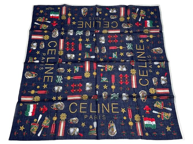 Céline Sciarpa Vintage Celine Paris Blu Marino Blu navy