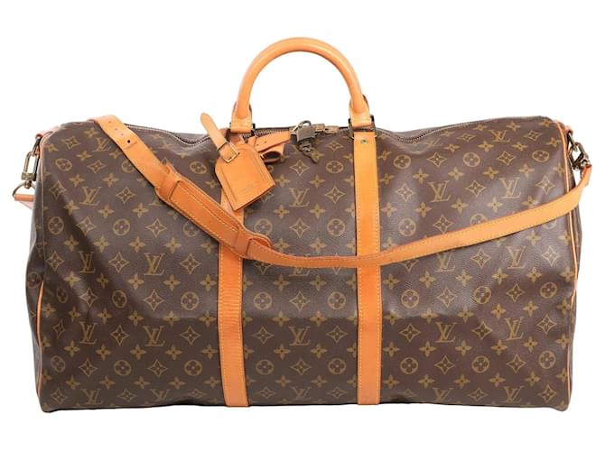 Louis Vuitton Monogram Canvas Keepall Bandoulière 60 Travel Bag M41412 Brown Leather  ref.2660089