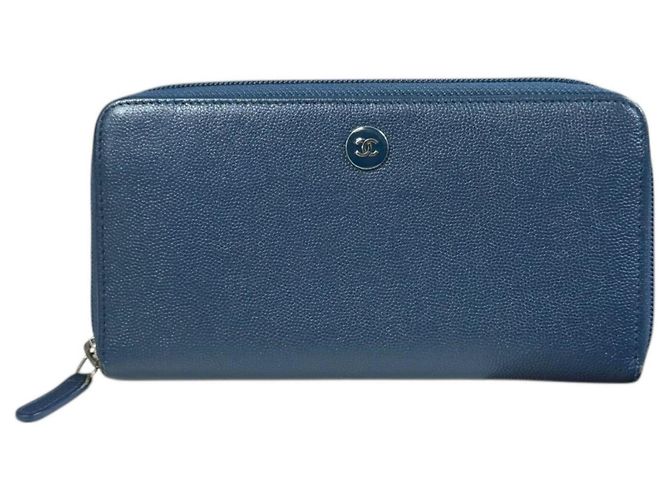 Chanel Coco Button Long Wallet Blue