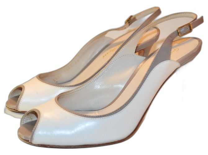 Gianvito Rossi offene Schuhe weiß Leder Größe 36