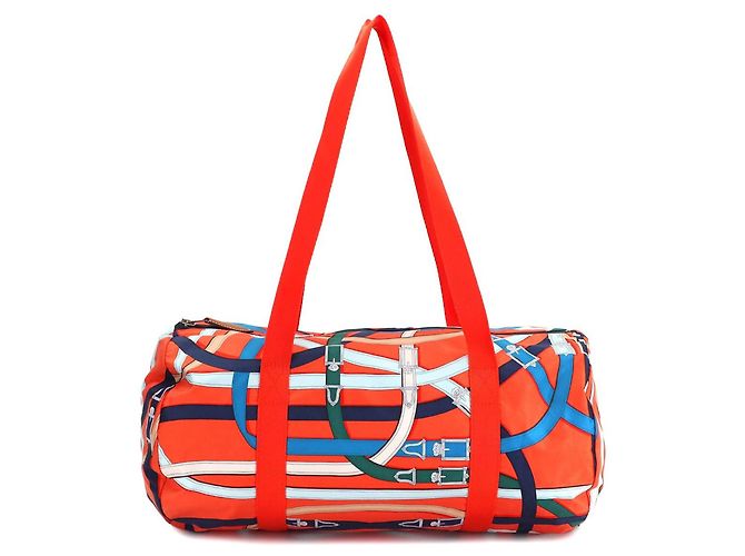 Duffle Borsa a Spalla Hermès Cavalcadour Air in Seta 38 Multicolore Arancione