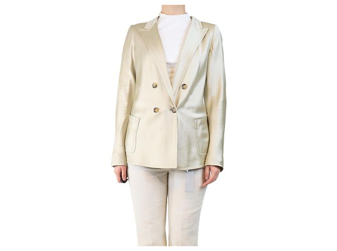 Max Mara Neutral satin silk blazer - size UK 12