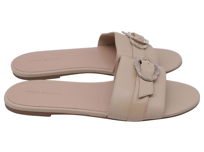 Mules en cuir beige ornées de cristaux Stuart Weitzman