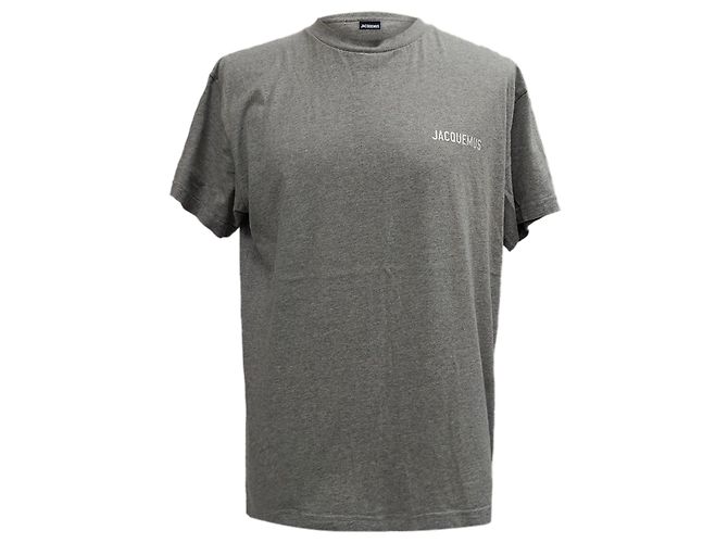 Camiseta de algodón gris con estampado del logo Jacquemus