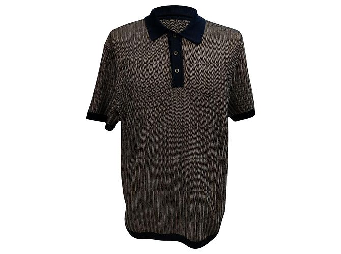 Autre Marque Polo in cotone beige e blu navy a maniche corte Mr. P.