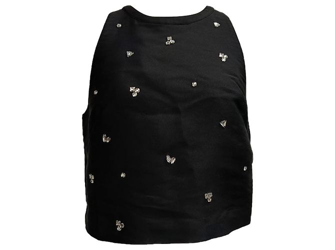 Top halter em poliéster preto com embellishments de cristal Sandro Storm