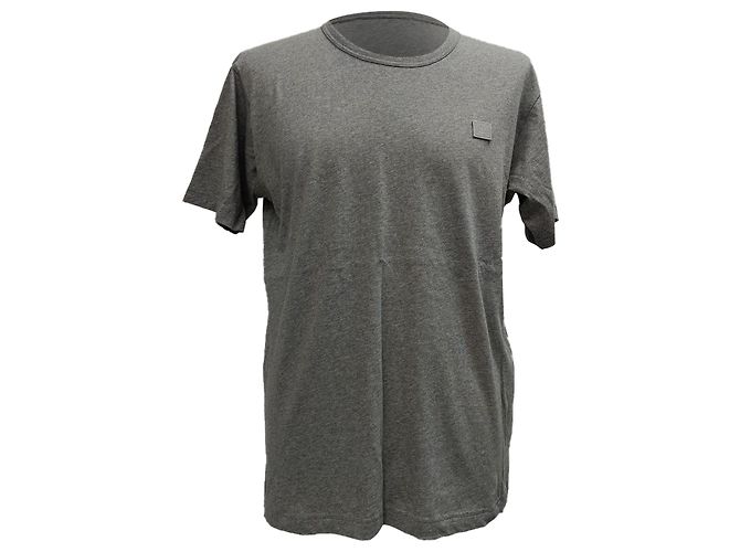 Camiseta de cuello redondo Face-Patch en algodón gris de Acne Studios