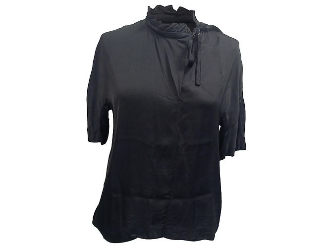 Sandro Collo Ruffle Blu in Viscosa Nera Nero