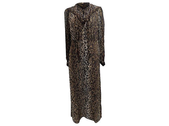 Autre Marque Abito Midi Leopardo Bette in Seta Marrone di Rixo