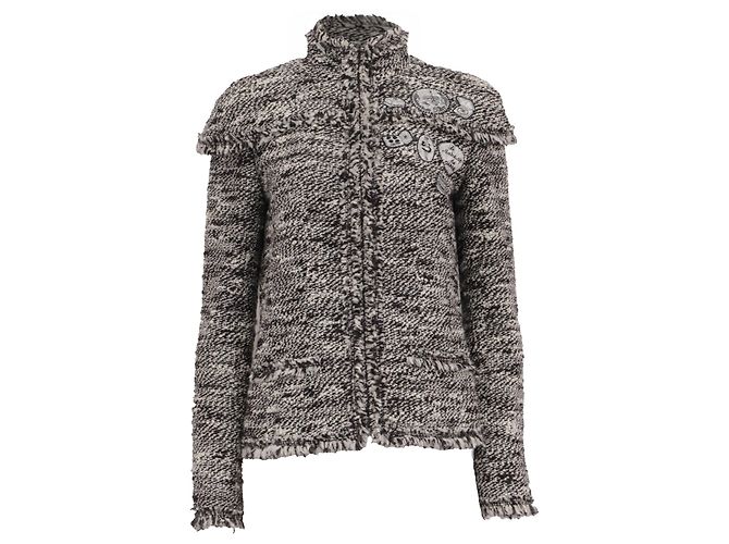 Timeless Chanel Patched Tweed Blazer in Black and White Wool