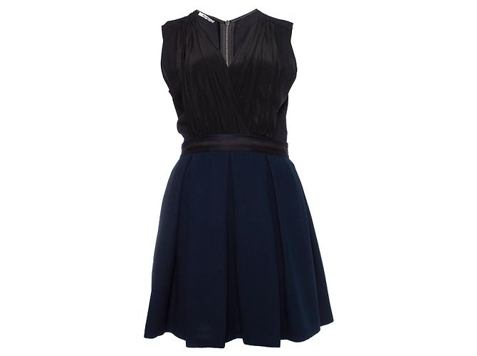 Miu Miu, Vestido plisado y drapeado Negro Azul